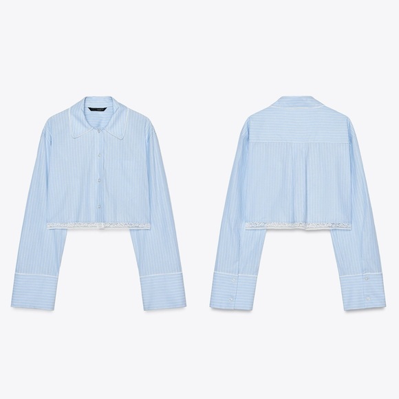 Zara Lace Trim Crop Top And Shirt - Picture 2 of 7
